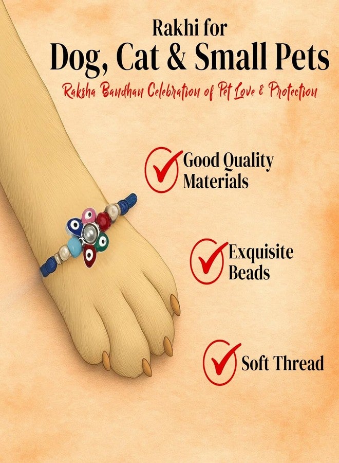 سايج سكوير راكشا باندهان مربع الشكل بتصميم عين الحسد للكلاب والقطط والحيوانات الأليفة الصغيرة | احتفل بروابط الحب في عيد راكشا باندهان | راكشا باندهان لطيف مزين بالخرز | هدية لمحبي الحيوانات الأليفة ورفاقهم ذوي الفراء (النوع 3) - Image 4